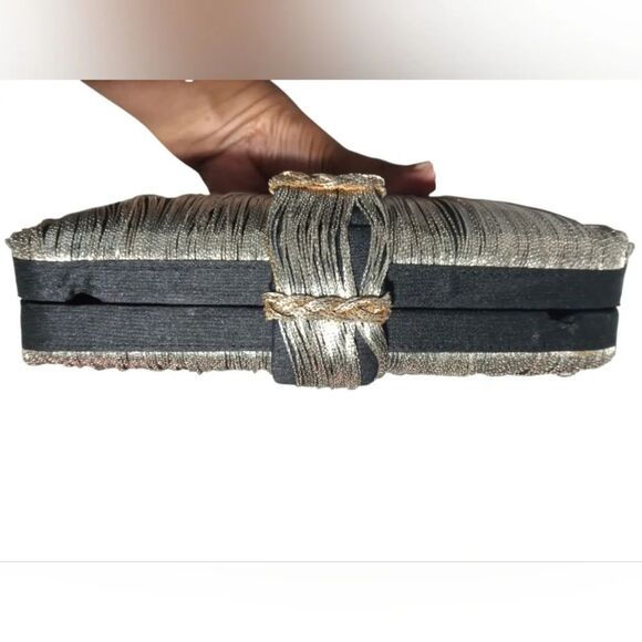 Simitri Black Silver Chain Detail Fringe Clutch